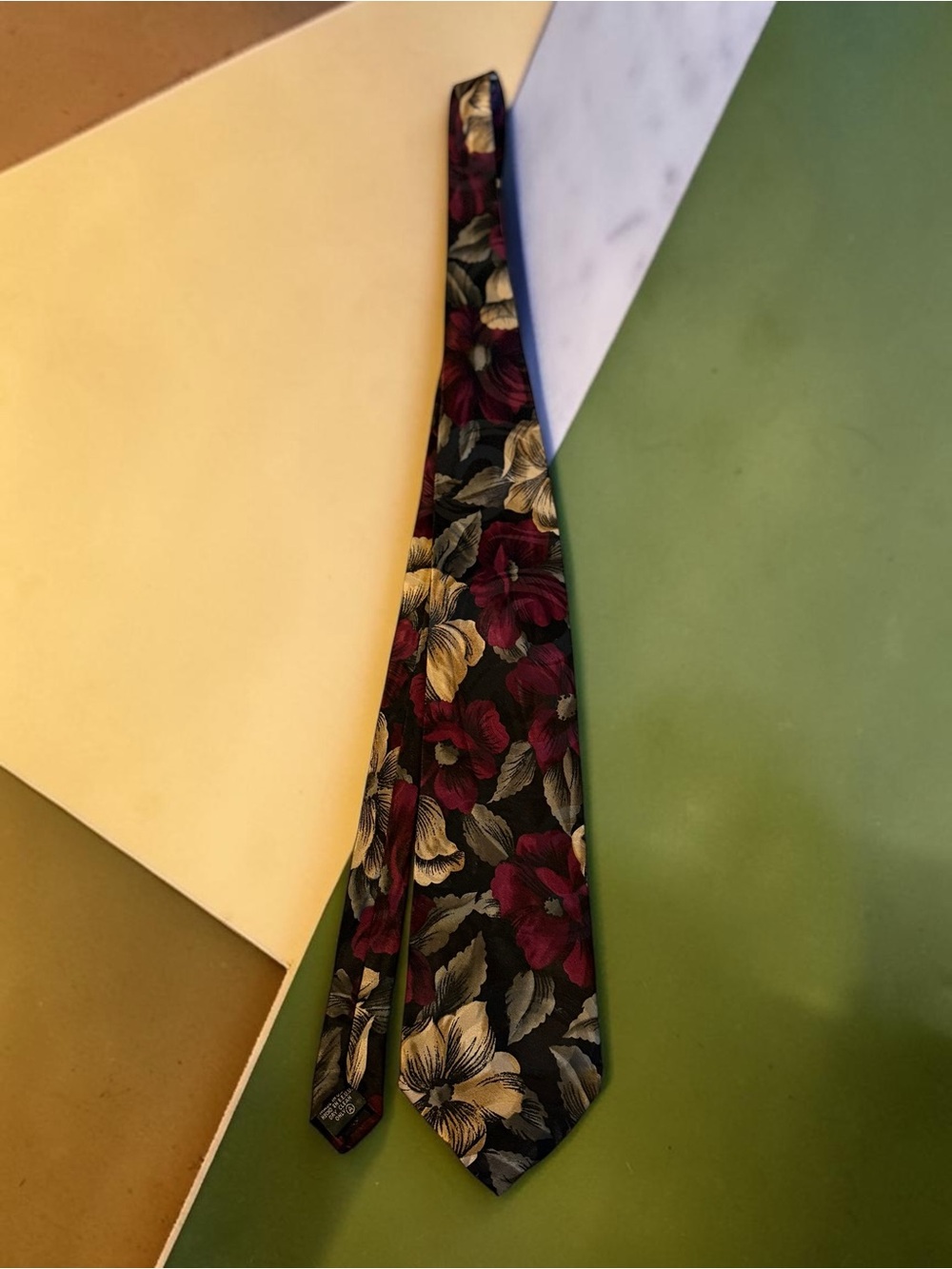 Vintage Cellini Uomo 100% Silk Tie Burgundy Floral on Black